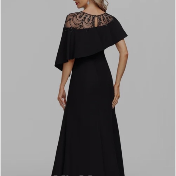 Black A-line Floor-Length Stretch Evening Dress With Beading Black Party Dresss - Picture 2 of 5